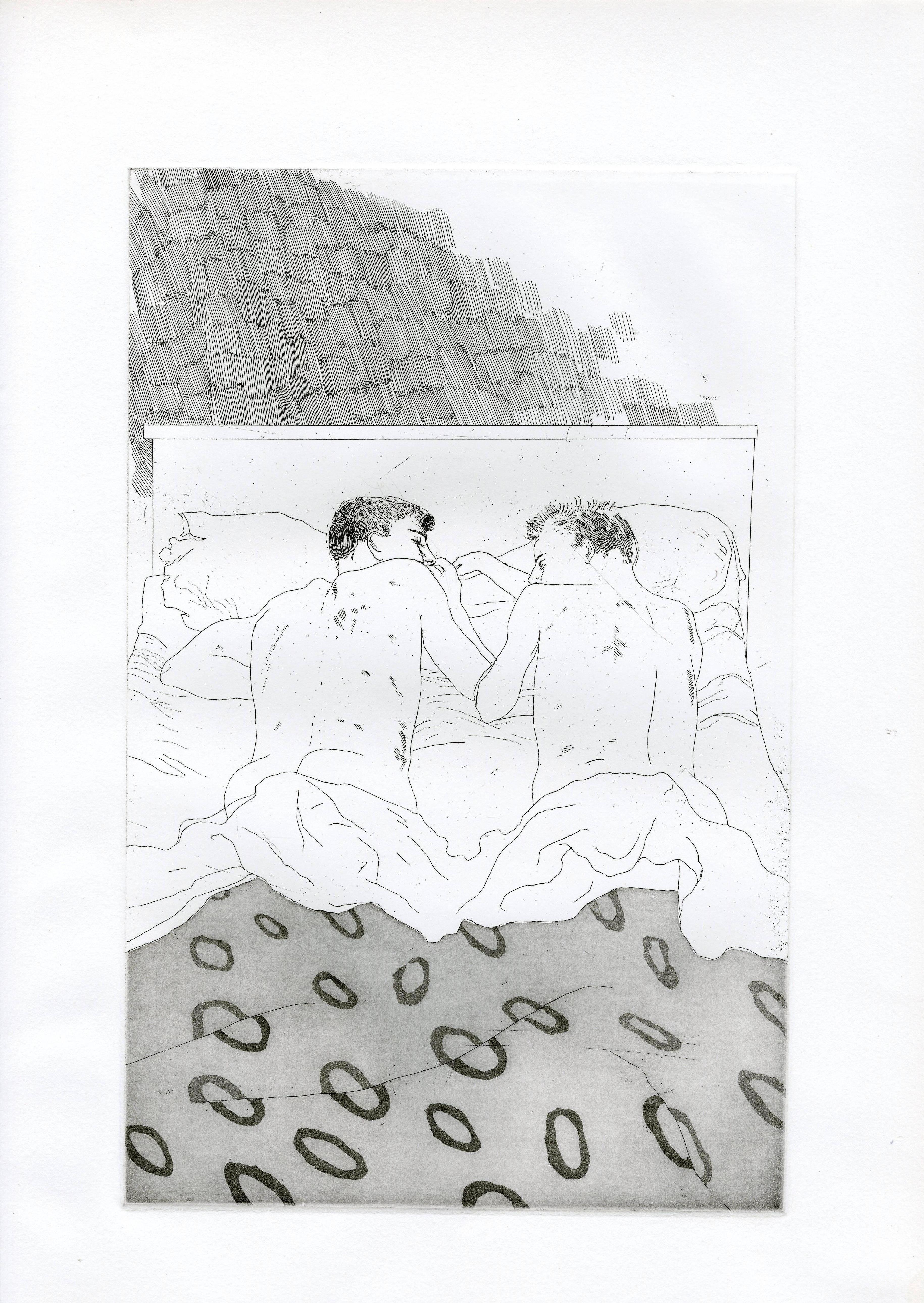 David Hockney Nude Print - Two Boys Aged 23 or 24 From: Fourteen Poems by C P Cavafy
