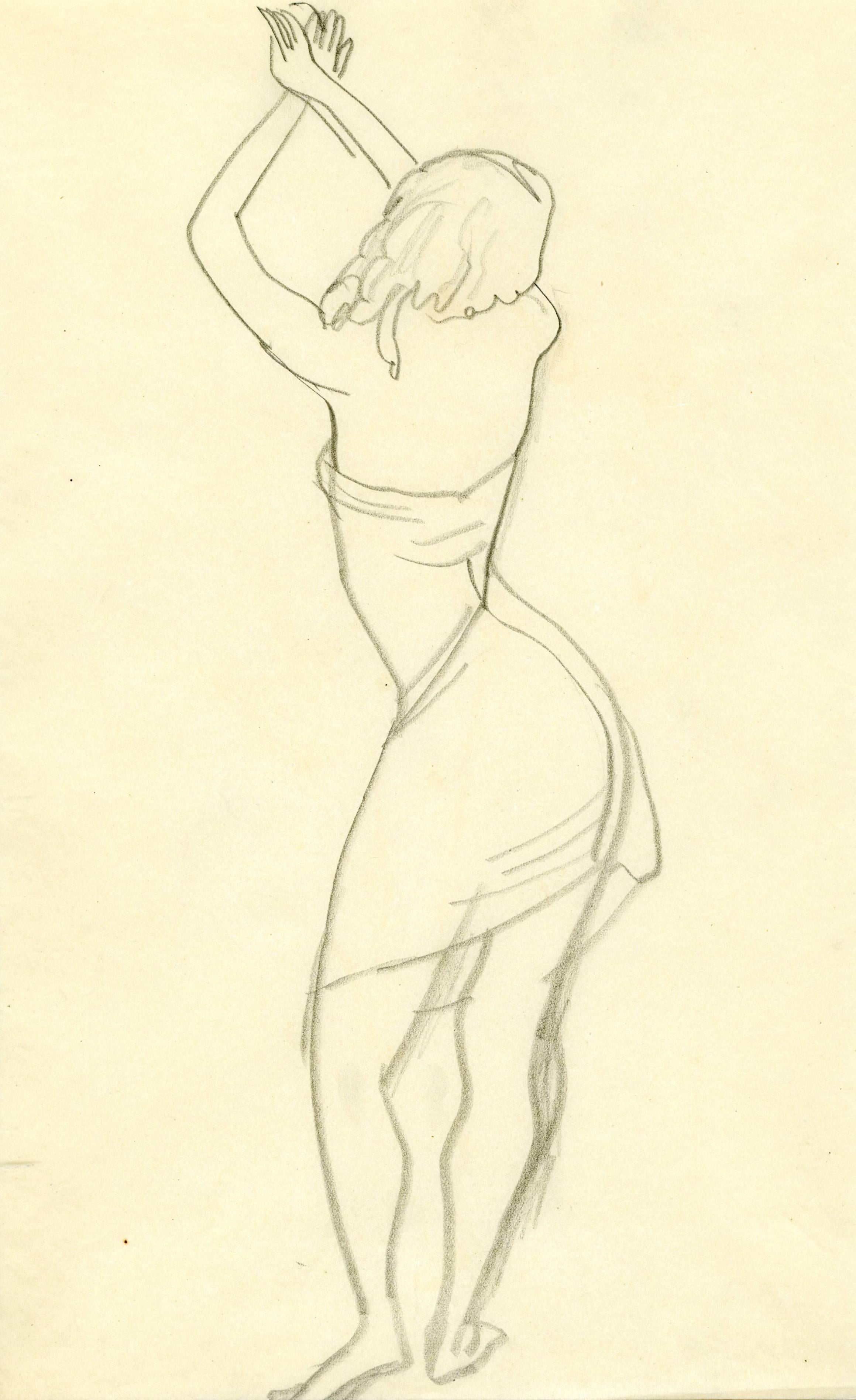 Adolf Arthur Dehn Figurative Art - Untitled (Woman with Upraised Arms)