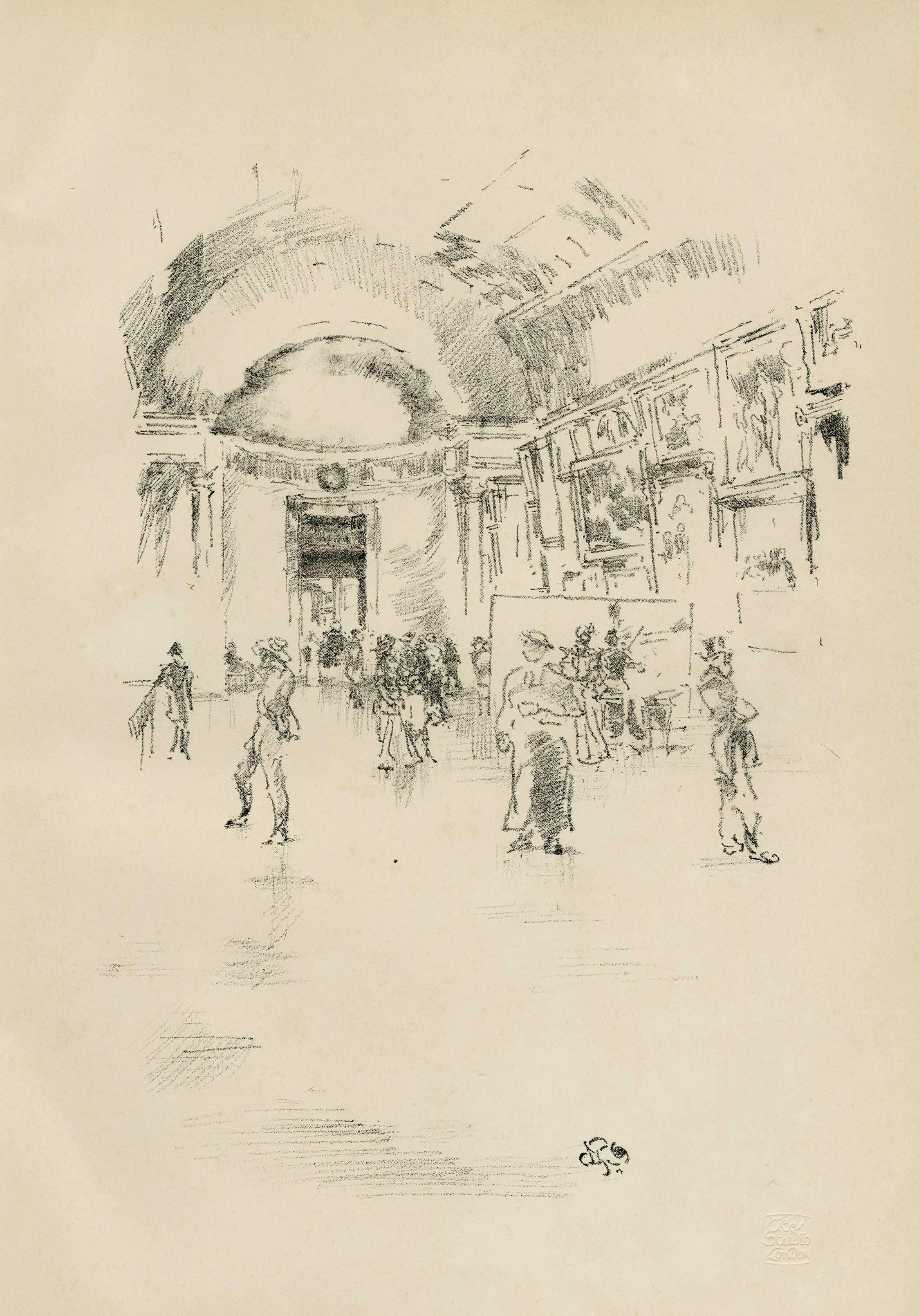James Abbott McNeill Whistler Interior Print - The Long Gallery, Louvre