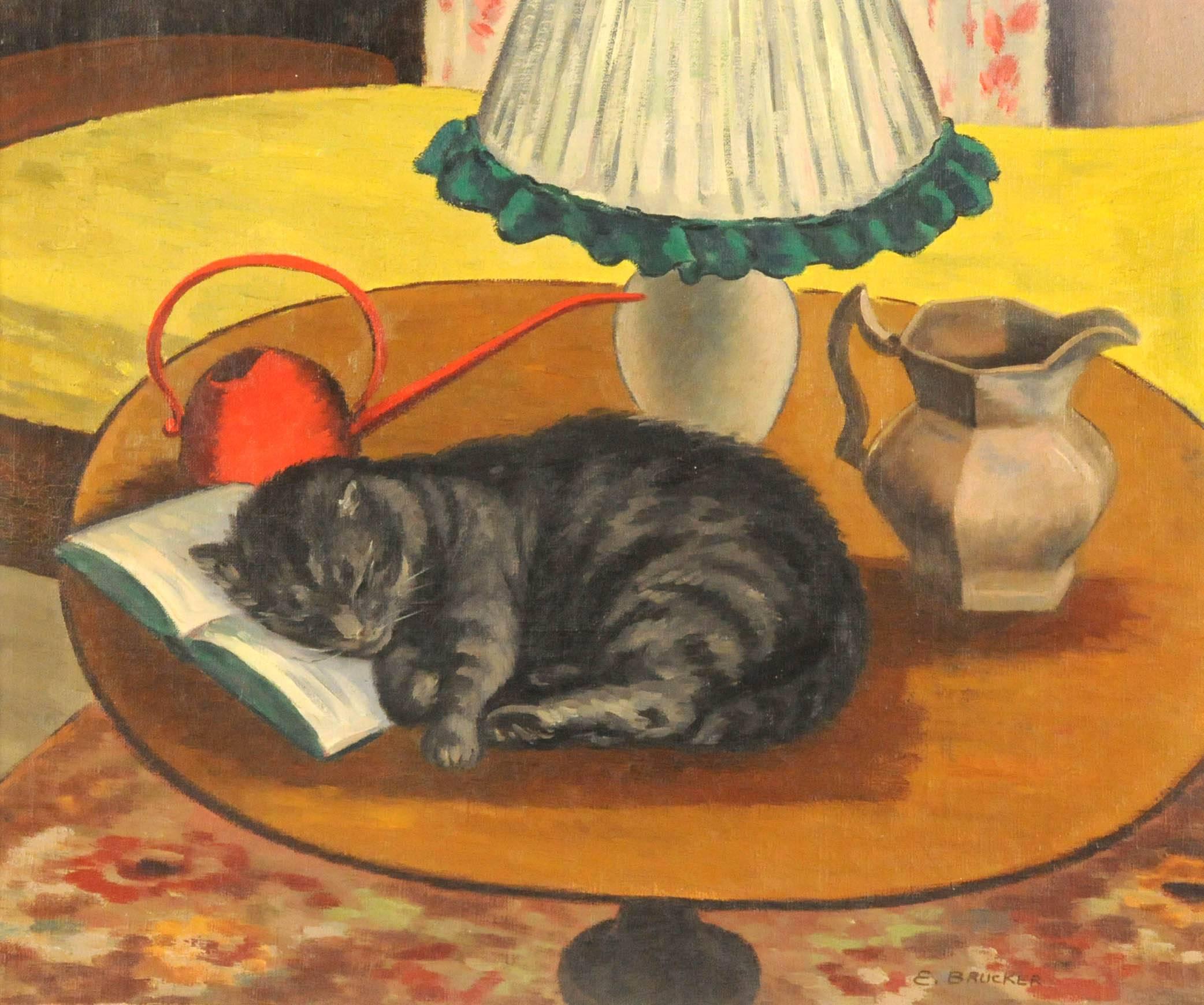 Edmund Brucker Still-Life Painting - A Cat Nap