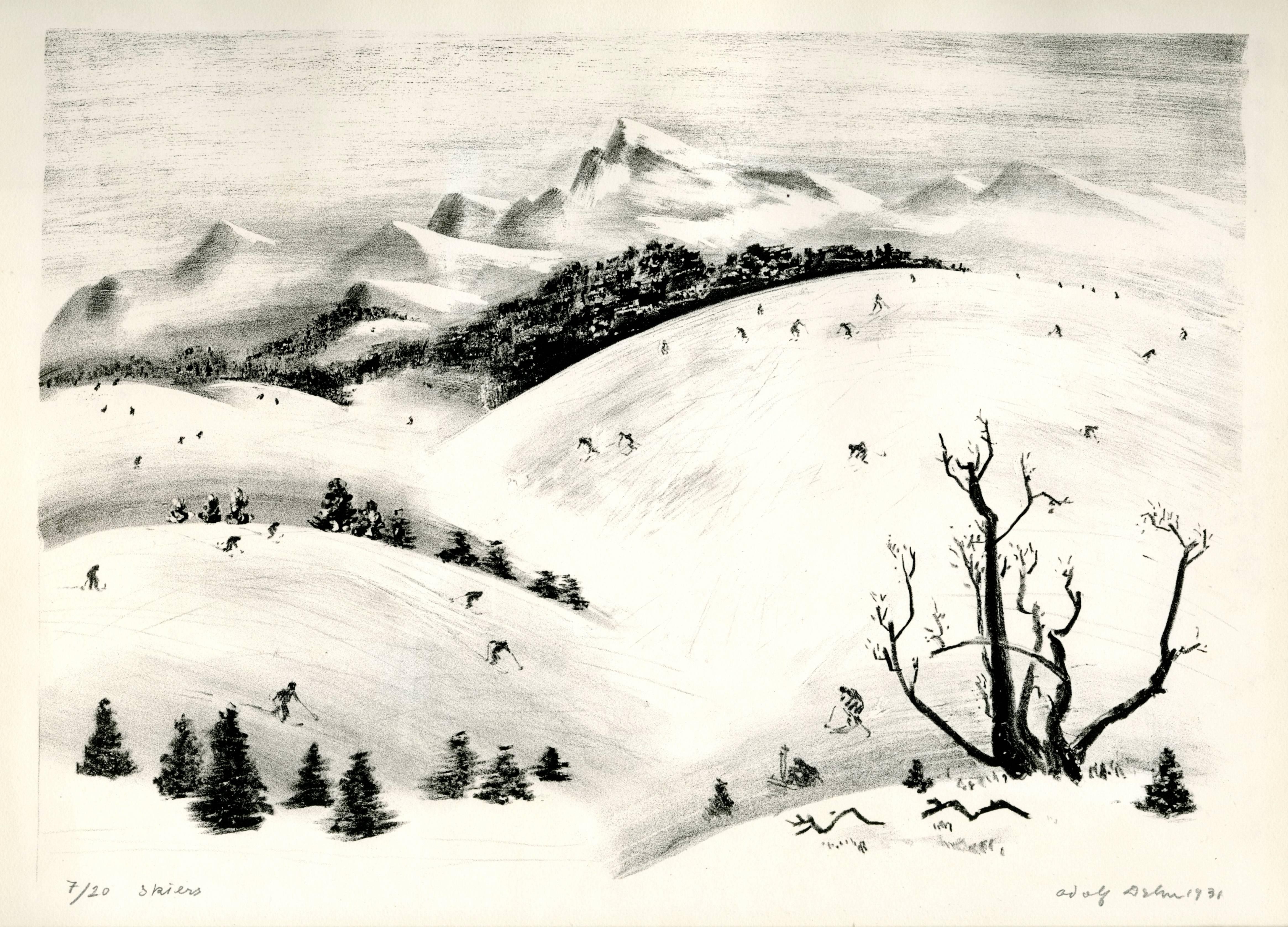 Adolf Arthur Dehn Landscape Print - Skiers