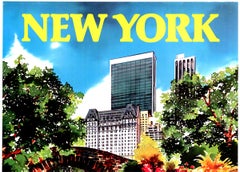 Cartel de viaje original y vintage de Nueva York — Lámina de Central Park de R. Meyer  sobre lino