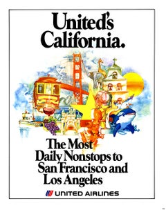 Vintage United Airlines California Travel Poster — 1970s-1980s Graphic Poster