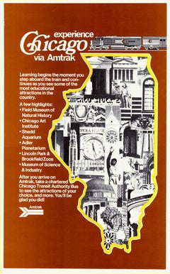 Erleben Sie Chicago mit einem Amtrak-Reiseplakat im Vintage-Stil – Originaldruck aus den 1970er Jahren
