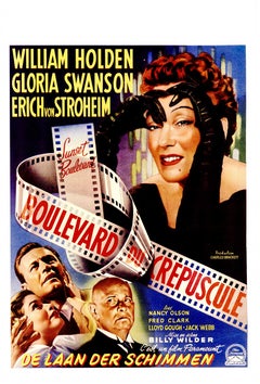 Original Sunset Boulevard vintage Belgium classic movie poster linen-backed