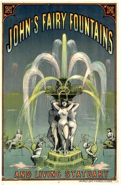 „John’s Fairy Fountains and Living Statuary“ um 1900 – Theaterplakat auf Leinen aufgezogen