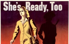 "She's Ready, Too. Buy War Bonds" Vintage Poster – Original WWII, Linen-backed
