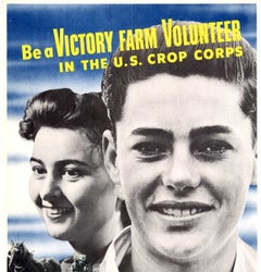 Authentic 1943 Victory Farm Volunteer Vintage Poster  Linen-backed