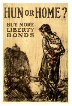 "HUN OR HOME", Acquista più Liberty Bonds – Manifesto della Prima Guerra Mondiale Con retro in lino, grado A-