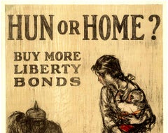 HUN OR HOME, Buy More Liberty Bonds WW1 poster  Linen-backed Grade A-