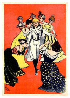 Theaterplakat aus der Belle Époque: Ein eleganter Herr, umgeben von bewundernden Frauen