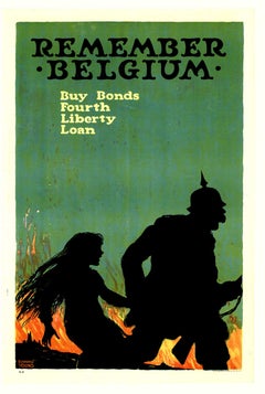 Remember Belgium Buy Bonds Fourth Liberty Loan original WW1 vintage poster