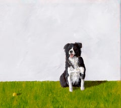 Spot Realism – Öl auf Holztafel, 11" x 14" – Hund, gelber Hund, Hundespielzeug, texanischer Künstler