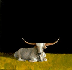 Theodore Realism, Texas Longhorn, olio / Tavola 11" x 14", artista texano