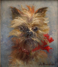 «Retrato de un yorkshire terrier con un lazo rojo», Amable Bouillier (1867-1940)
