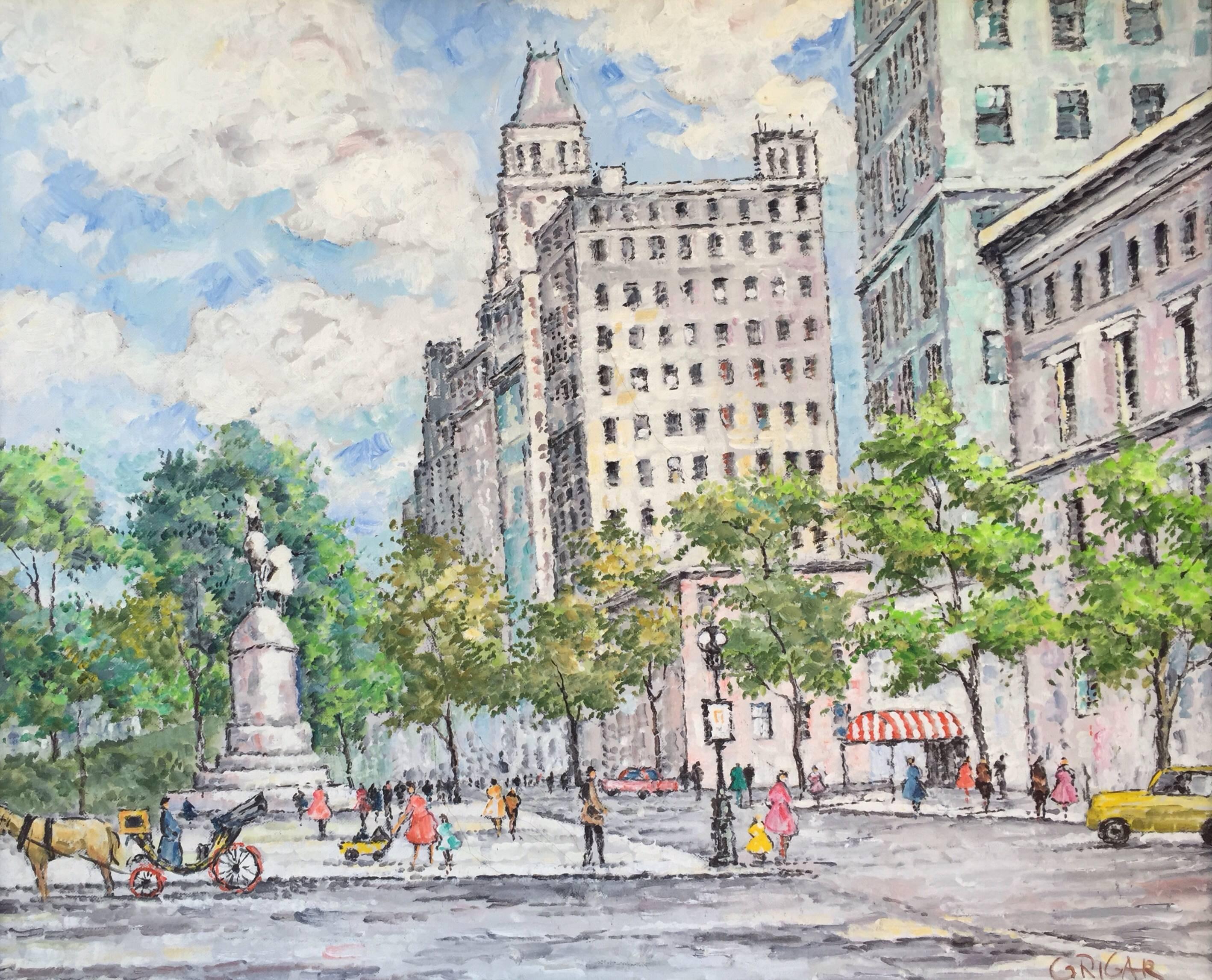 Ota Grigar Figurative Painting - "Plaza, New York City"