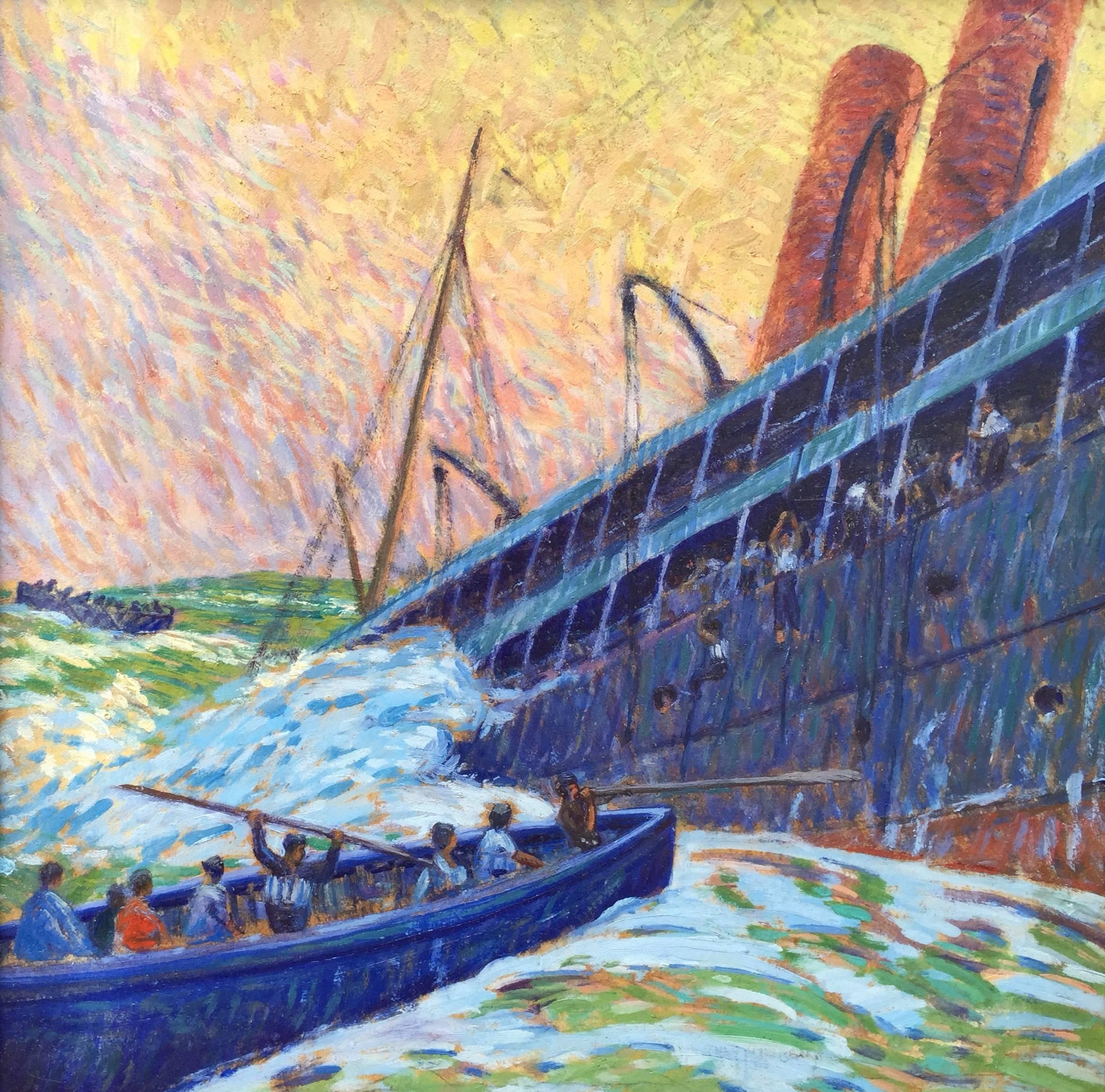 Whitney Myron Hubbard Landscape Painting - "Sinking of the Lusitania"