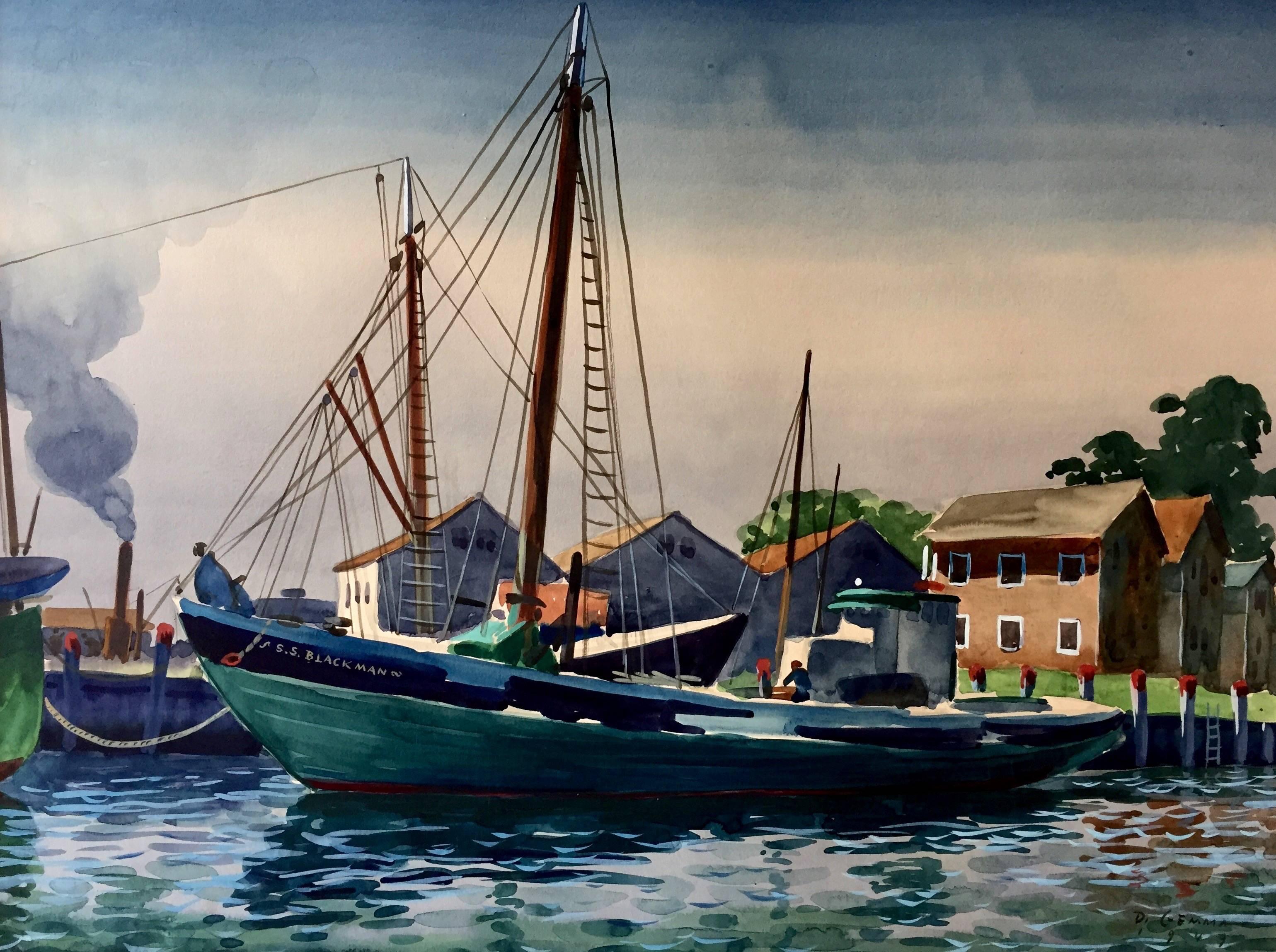 Joseph DiGemma Landscape Art - "S.S. Blackman at Dock"
