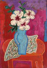 Vintage "White Hibiscus in Blue Vase"