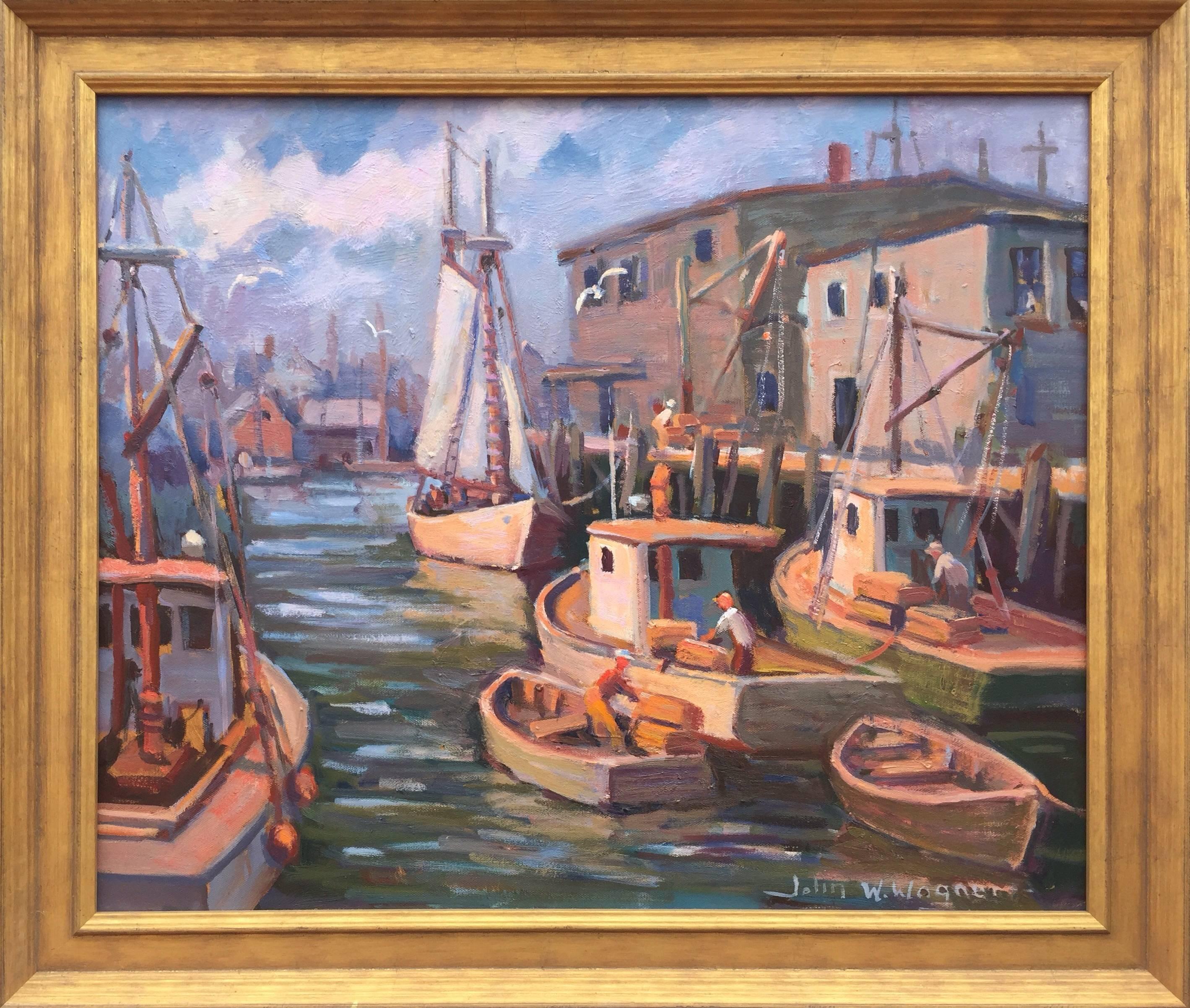 John W. Wagner Landscape Painting - "Portland Harbor"