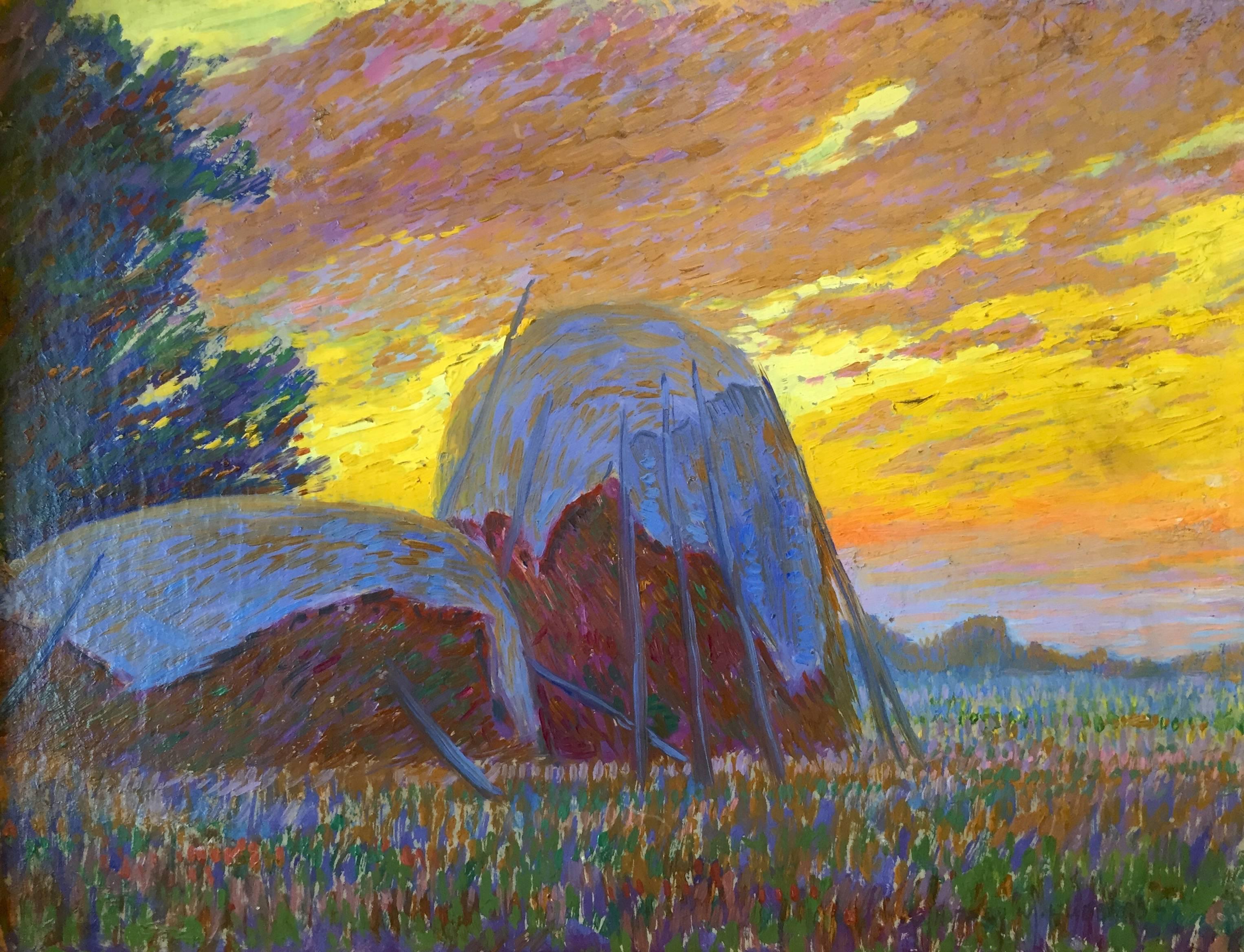 Whitney Myron Hubbard Landscape Painting - "Haystacks"