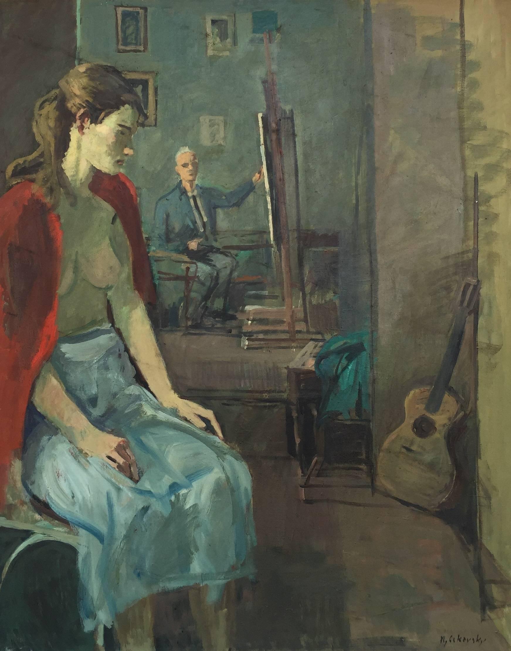 Nicolai Cikovsky Figurative Painting - "The Artist and his Model"