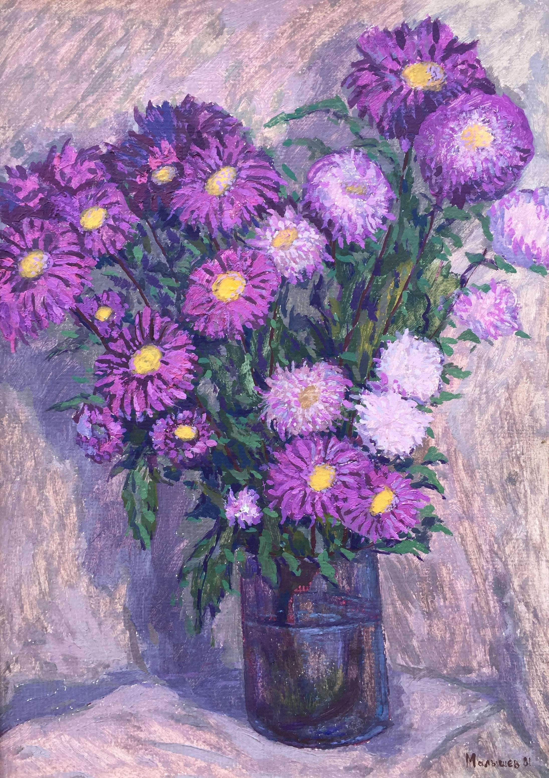 Gennady Iosifovich Malyshev Still-Life Painting - "Purple Bouquet"