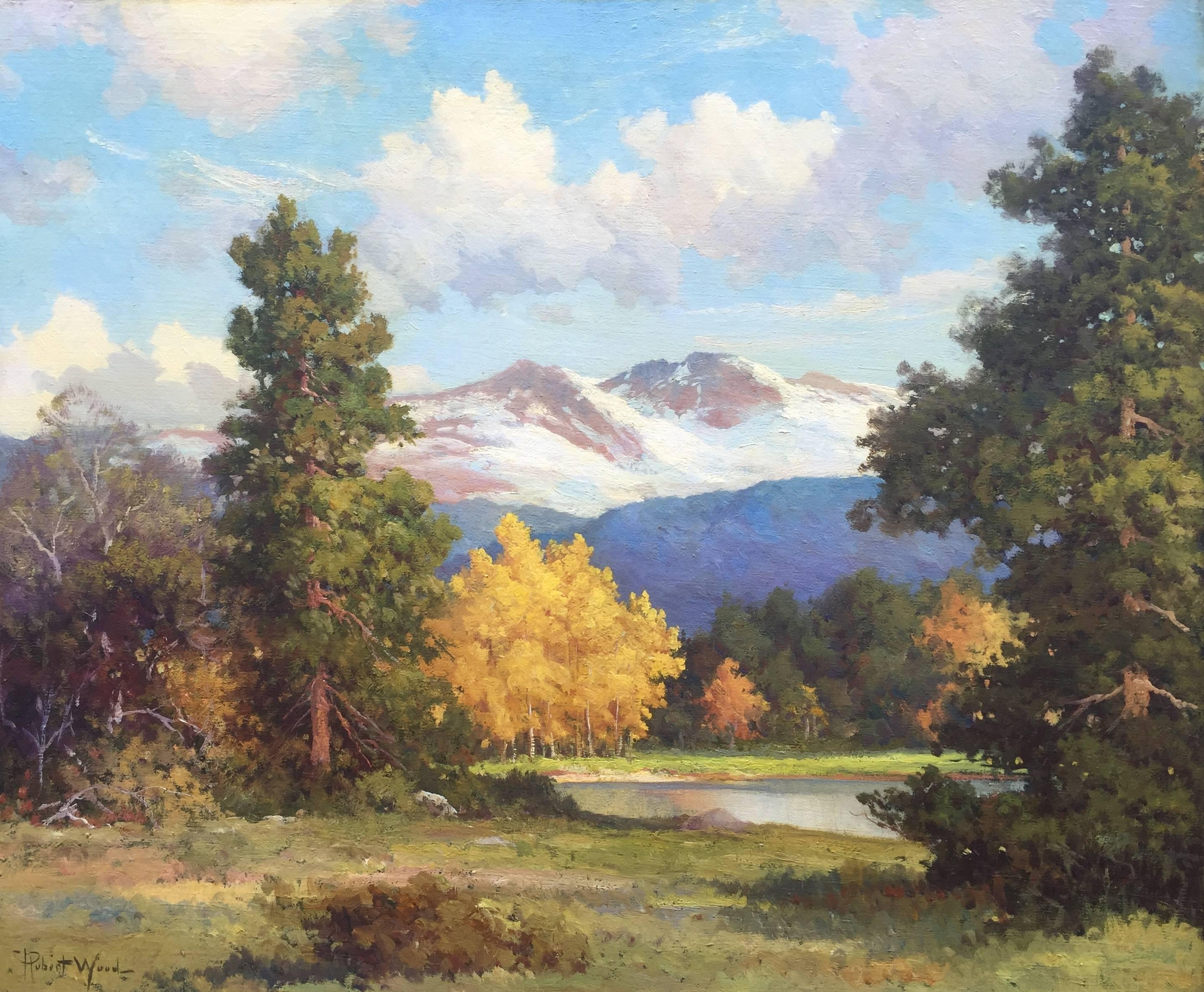 Wood, Robert W. Landscape Painting - "Long's Peak, Colorado Aspens"