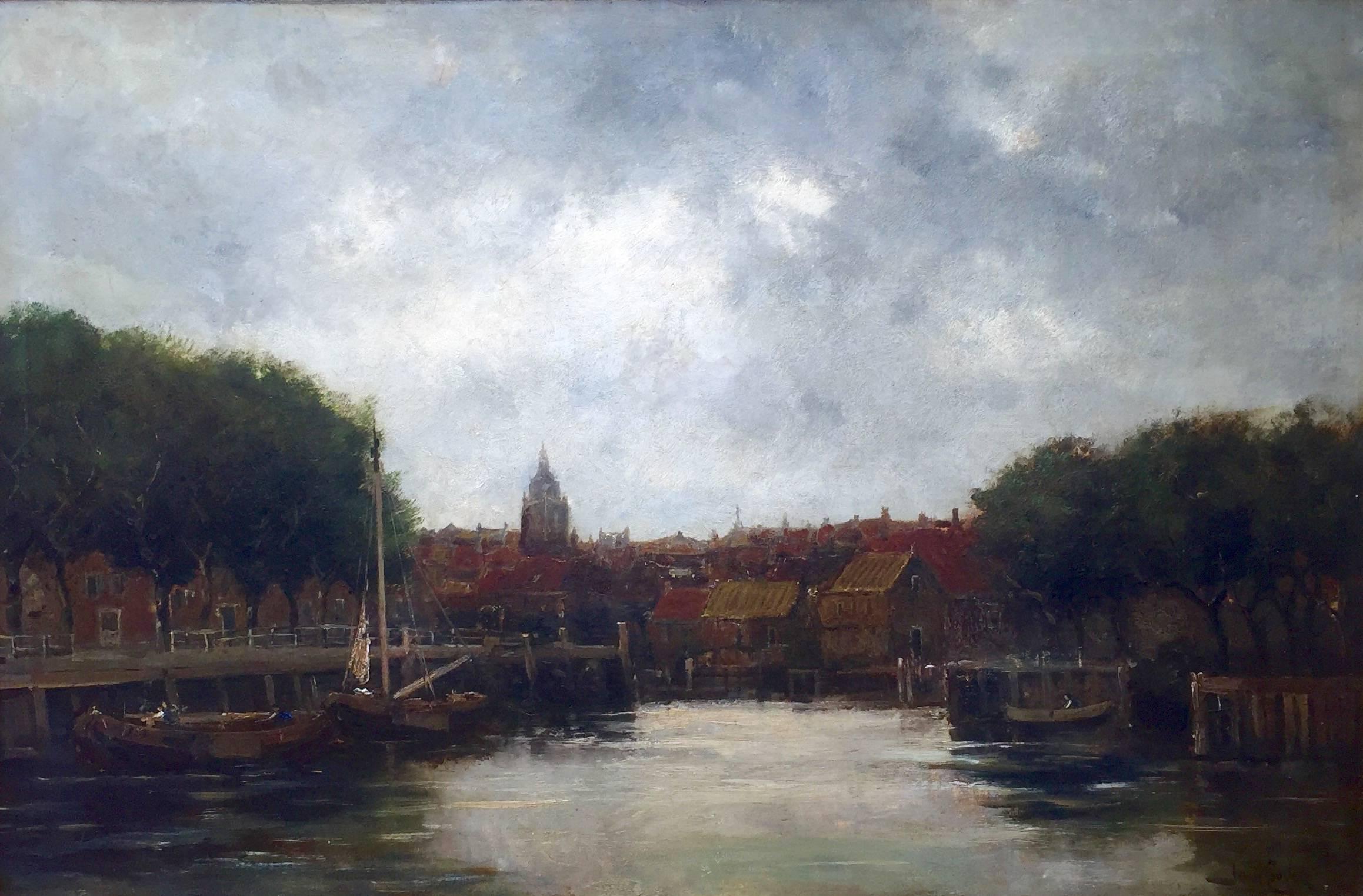Jan Van Couver Landscape Painting – "Holland-Kanal"
