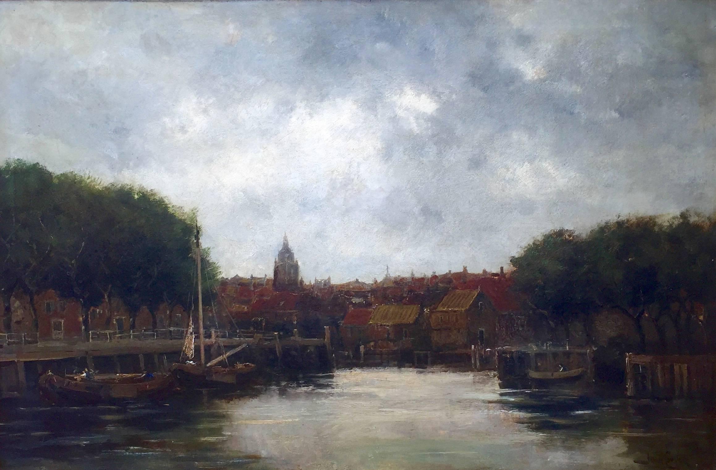 Jan Van Couver Landscape Painting - "Holland Canal"