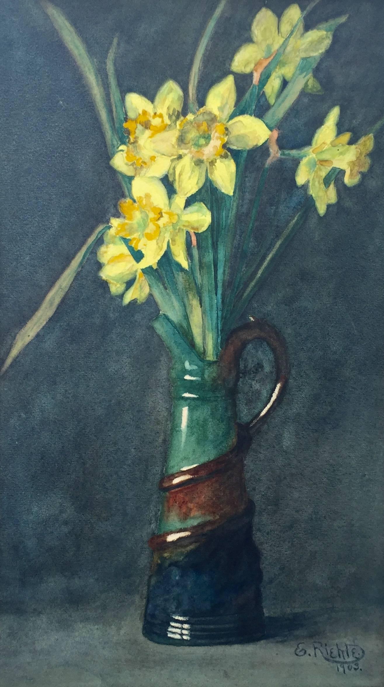 "Daffodils in Ceramic Pitcher"
