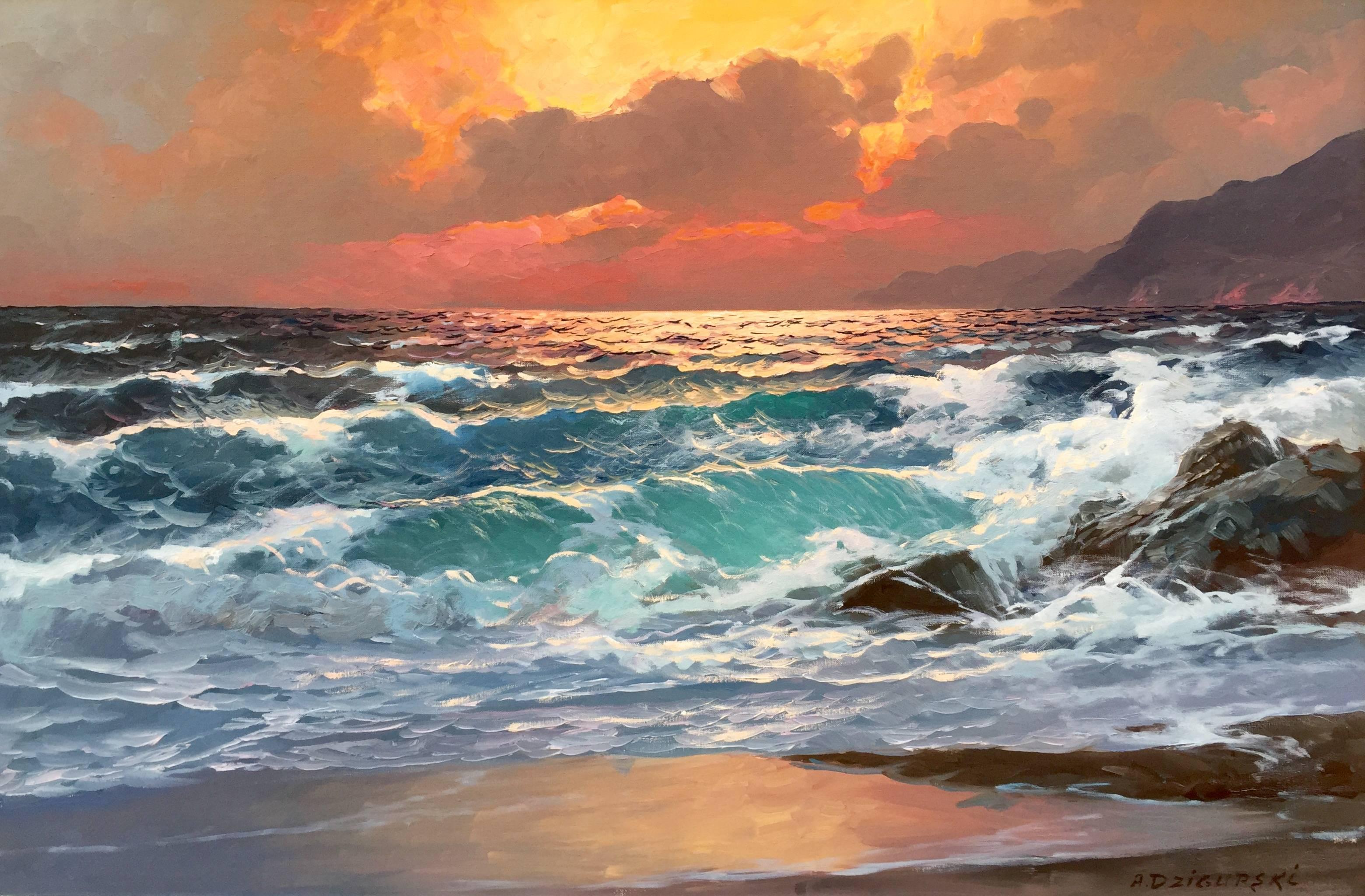 Alexander Dzigurski Landscape Painting - "Sunset Glow"