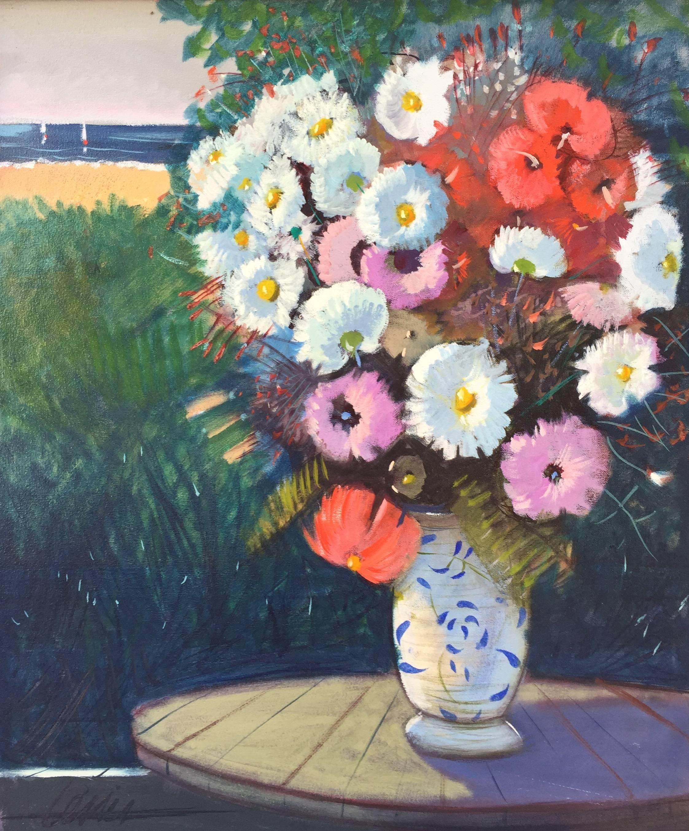Charles Levier Landscape Painting – „Fleurs sur la Plage“