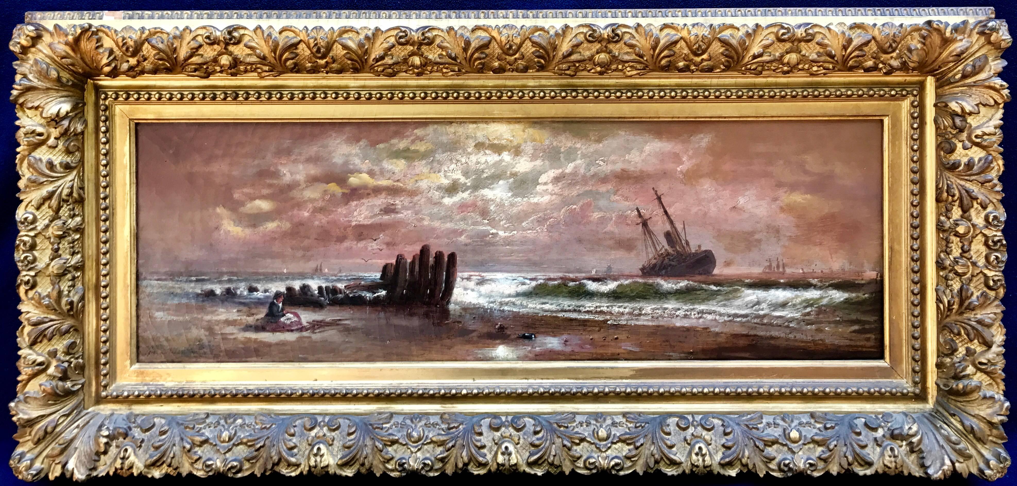 Granville Perkins Landscape Painting - "Wreck at Deal Beach, New Jersey"