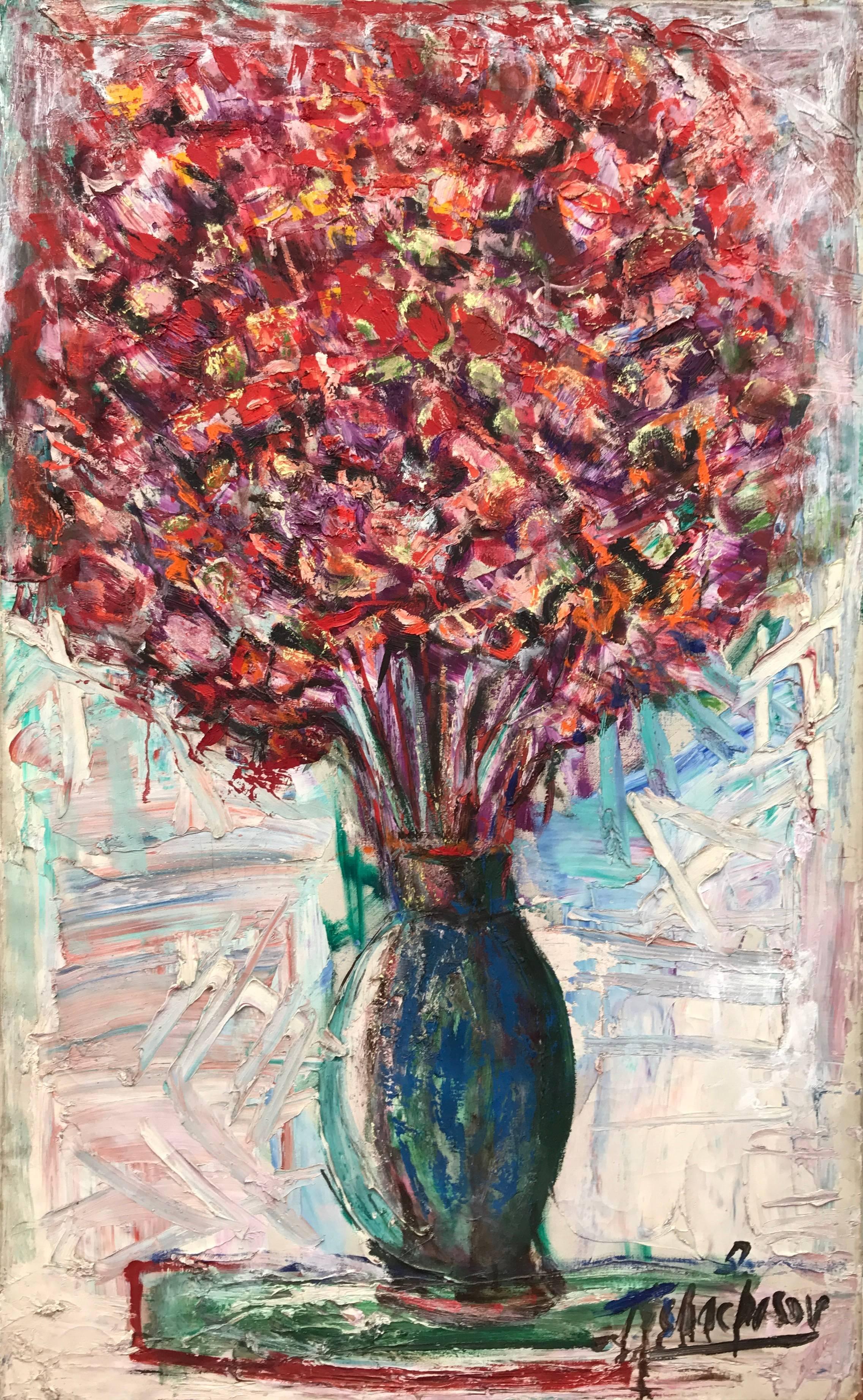 Still-Life Painting de Nahum Tschacbasov - "Ramo en jarrón azul"