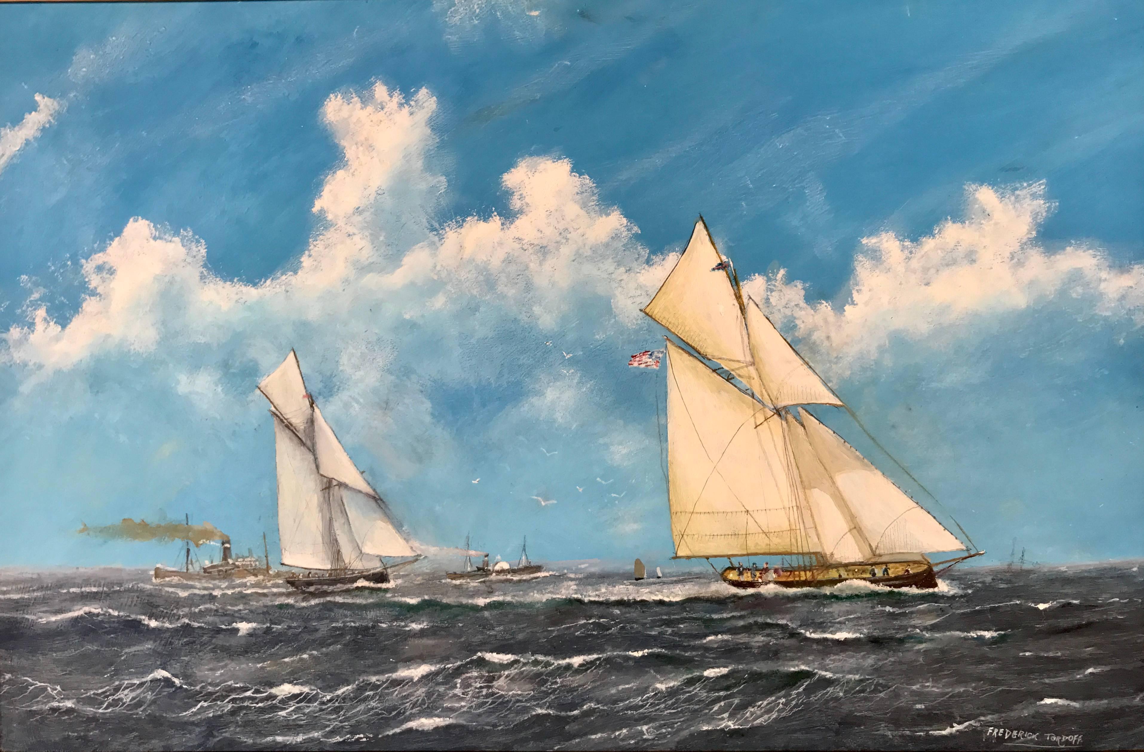 Frederick Tordoff Landscape Painting - "American Cup Race 1885"