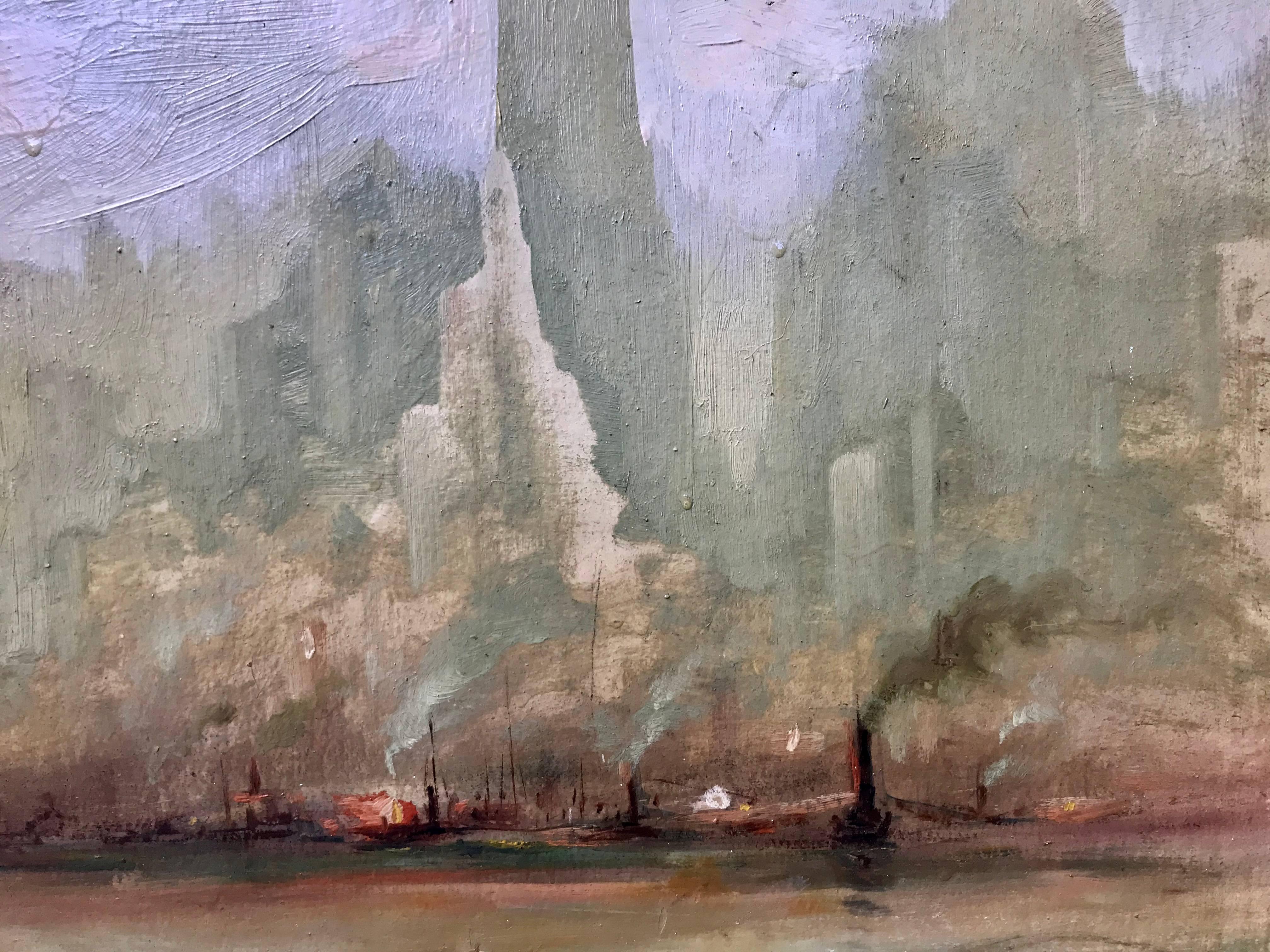 “View of Manhattan” - Painting by Leon Dolice