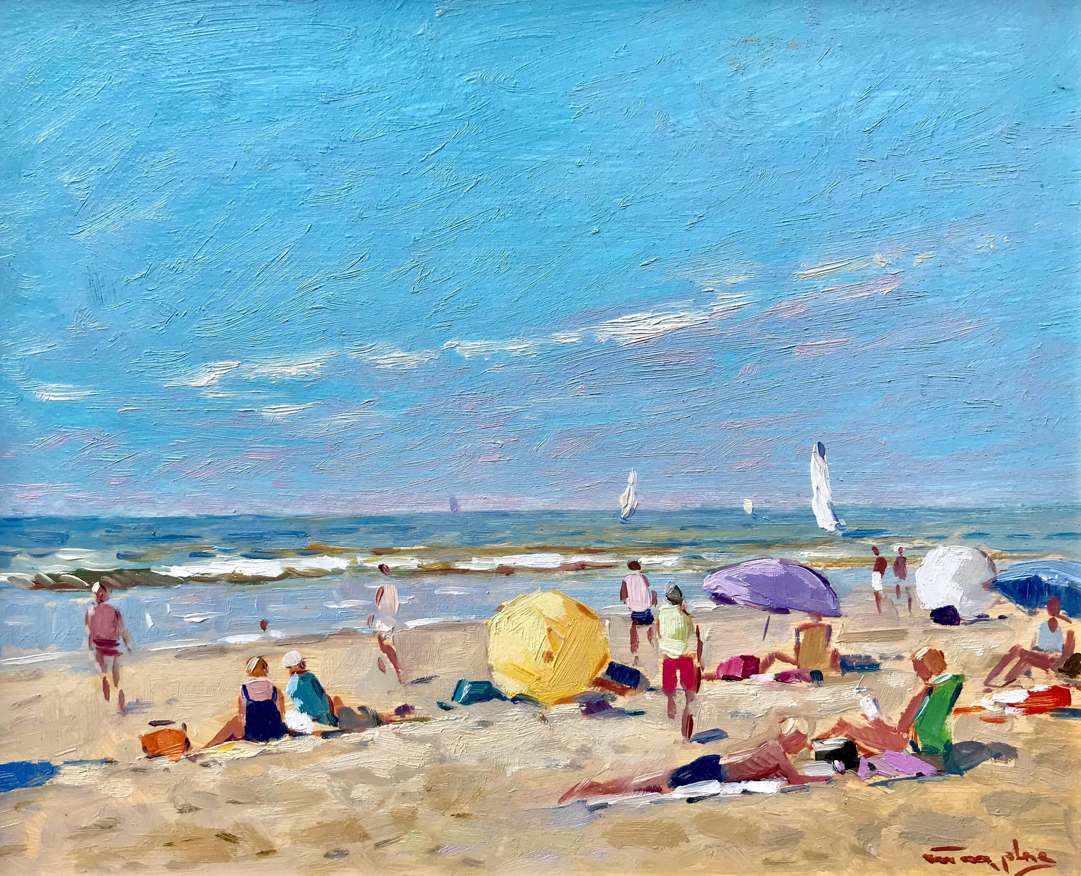 Niek van der Plas Landscape Painting - “Perfect Beach Day”