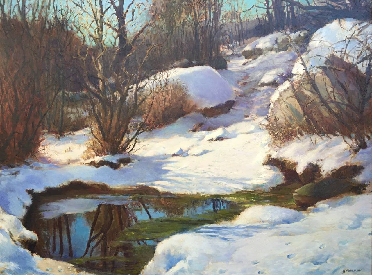 Alexander Poplaski Landscape Painting - "Winter Reflections"
