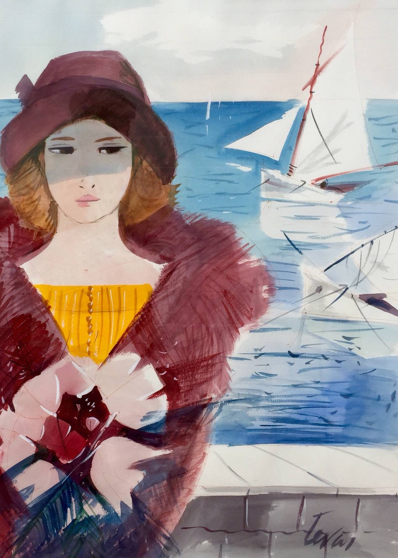 Charles Levier Figurative Art - "Girl with Sailboats"