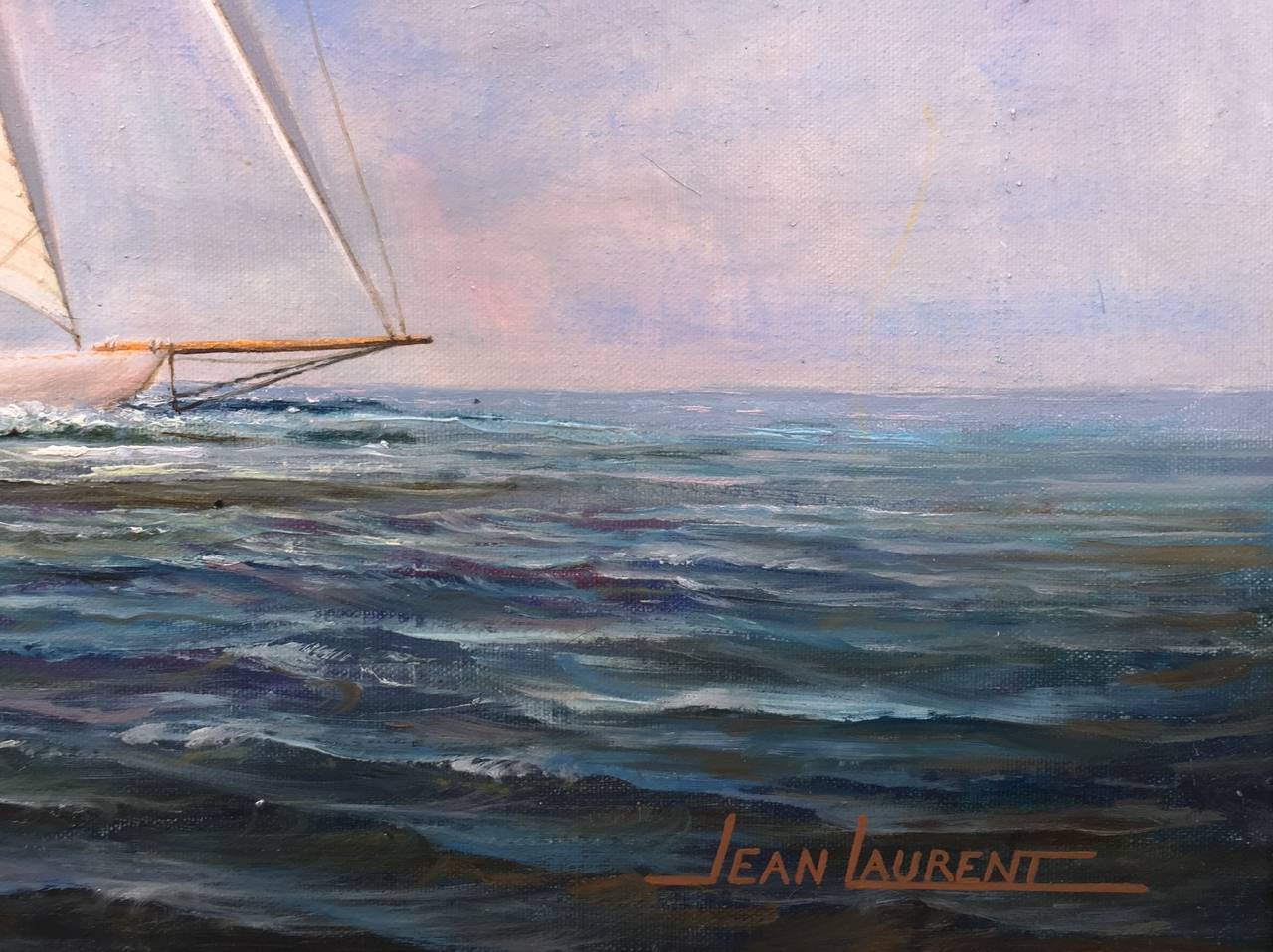 Fabulous acrylic on canvas painting by the French painter Jean Laurent. Done circa 1985 Laurent is well known for his seascapes and died shortly after this painting was done in 1988.  Signed lower right and is in excellent condition.  Housed in its