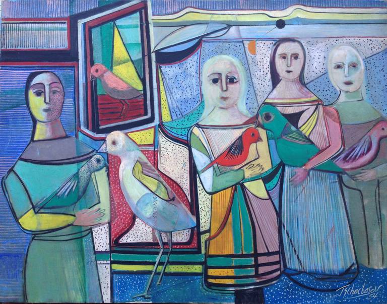 Nahum Tschacbasov Figurative Painting - Women with Birds