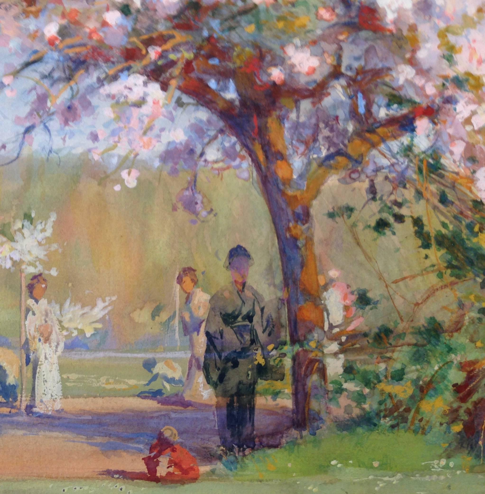 « Blossoms de cerisier » - Marron Landscape Art par Albert Herter