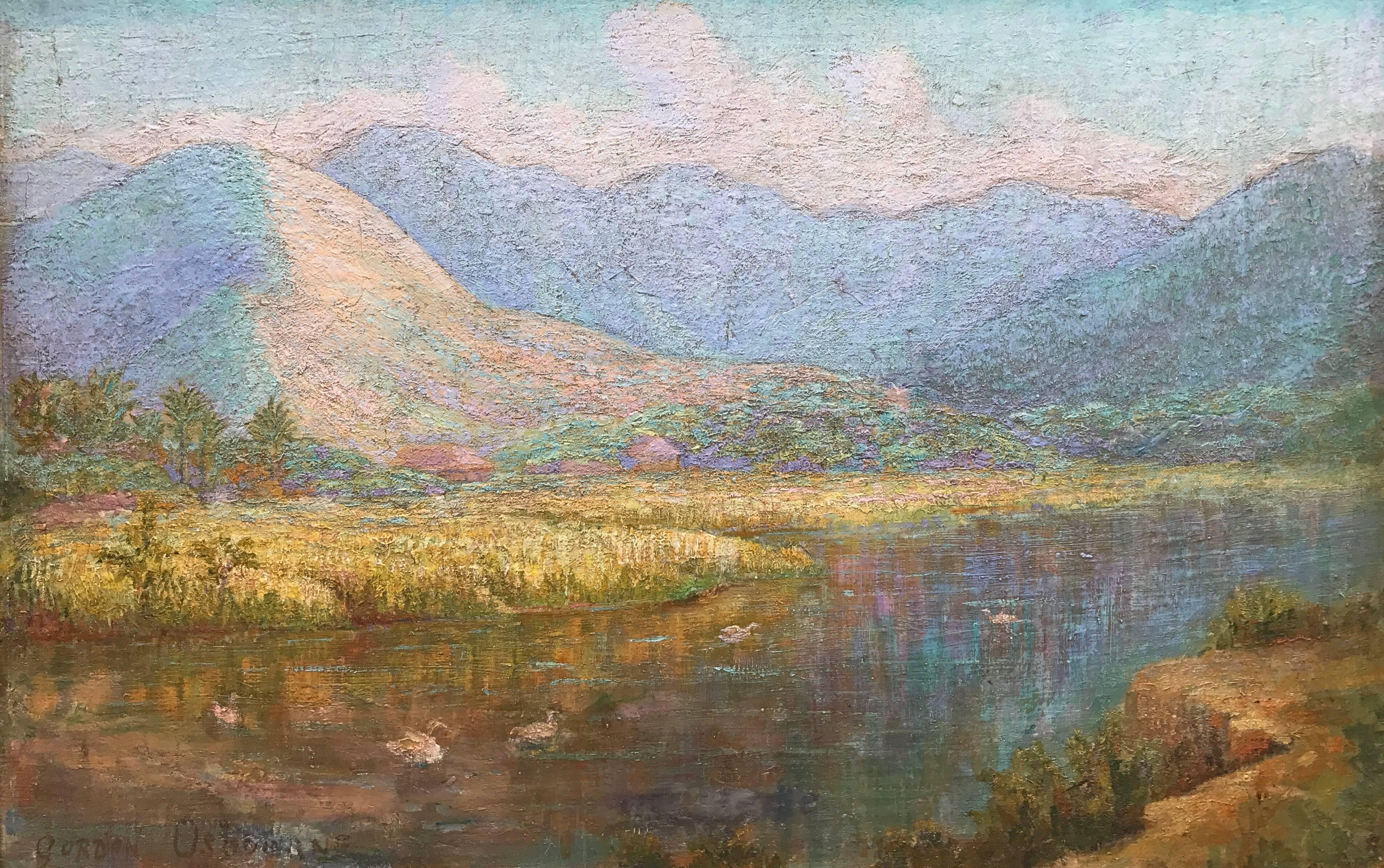 Gordon Osborne Landscape Painting – Frühlings-Reflexionen