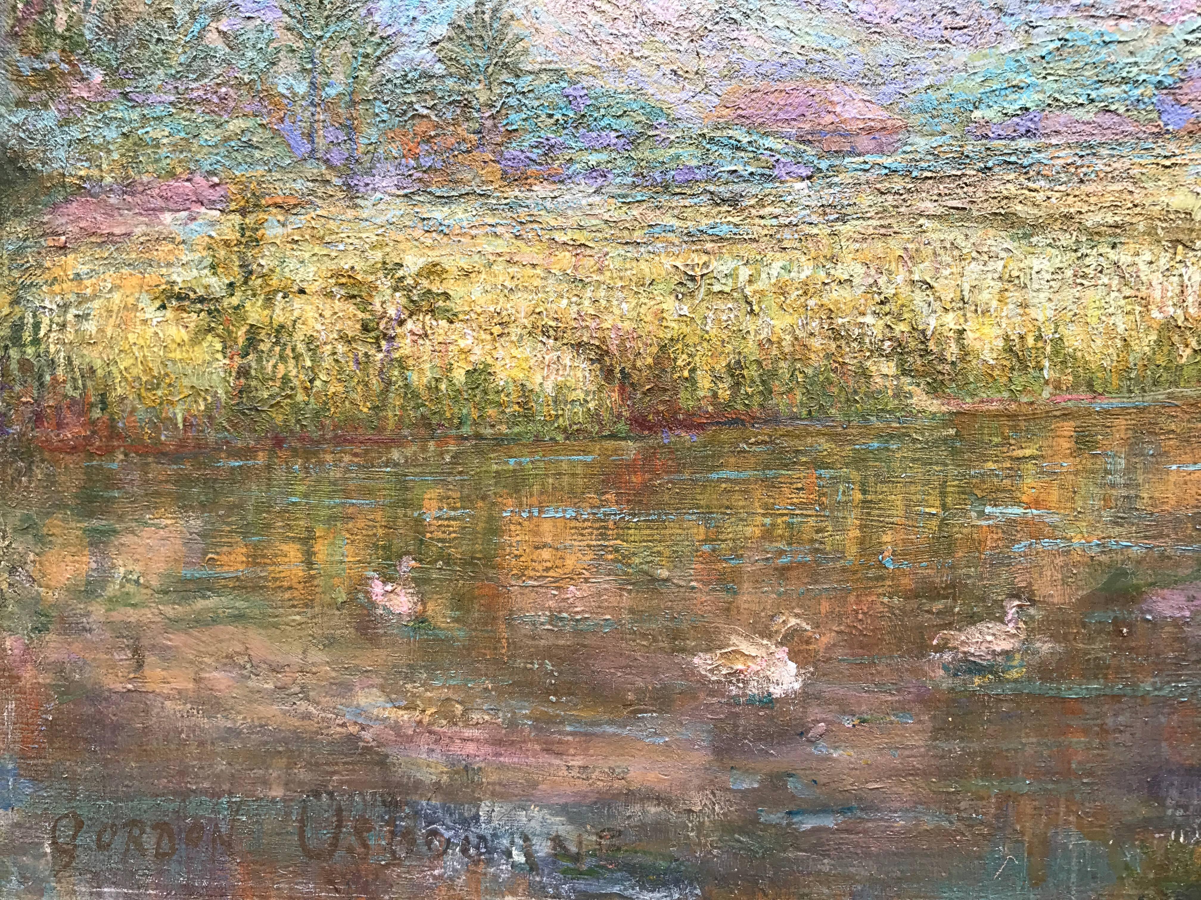 Frühlings-Reflexionen (Grau), Landscape Painting, von Gordon Osborne