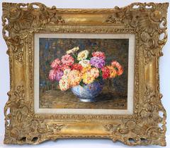 "Zinnias in a Blue Vase"