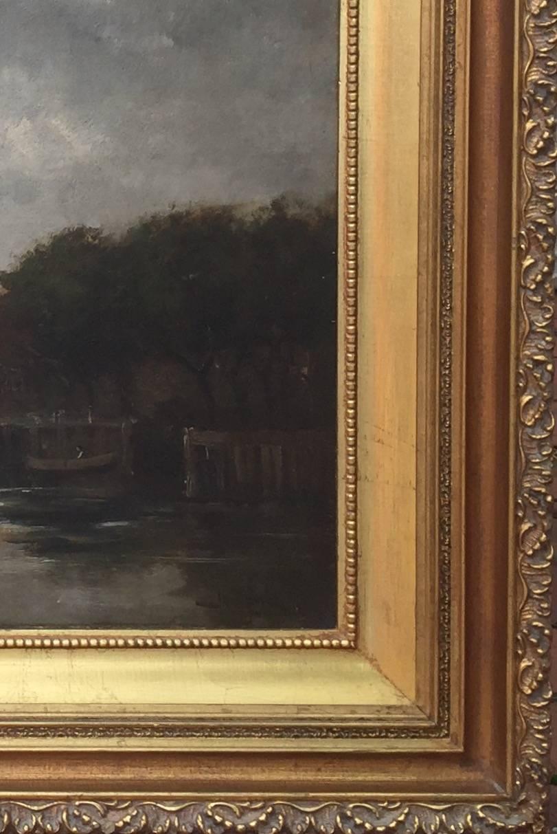 Frühes Werk des niederländischen Künstlers Jan Van Couver (Hermanus ll Koekkoek). Öl auf Leinwand auf Karton aufgezogen. Signiert unten rechts. In gutem Zustand. Rahmen aus Blattgold. Mit dem Titel 