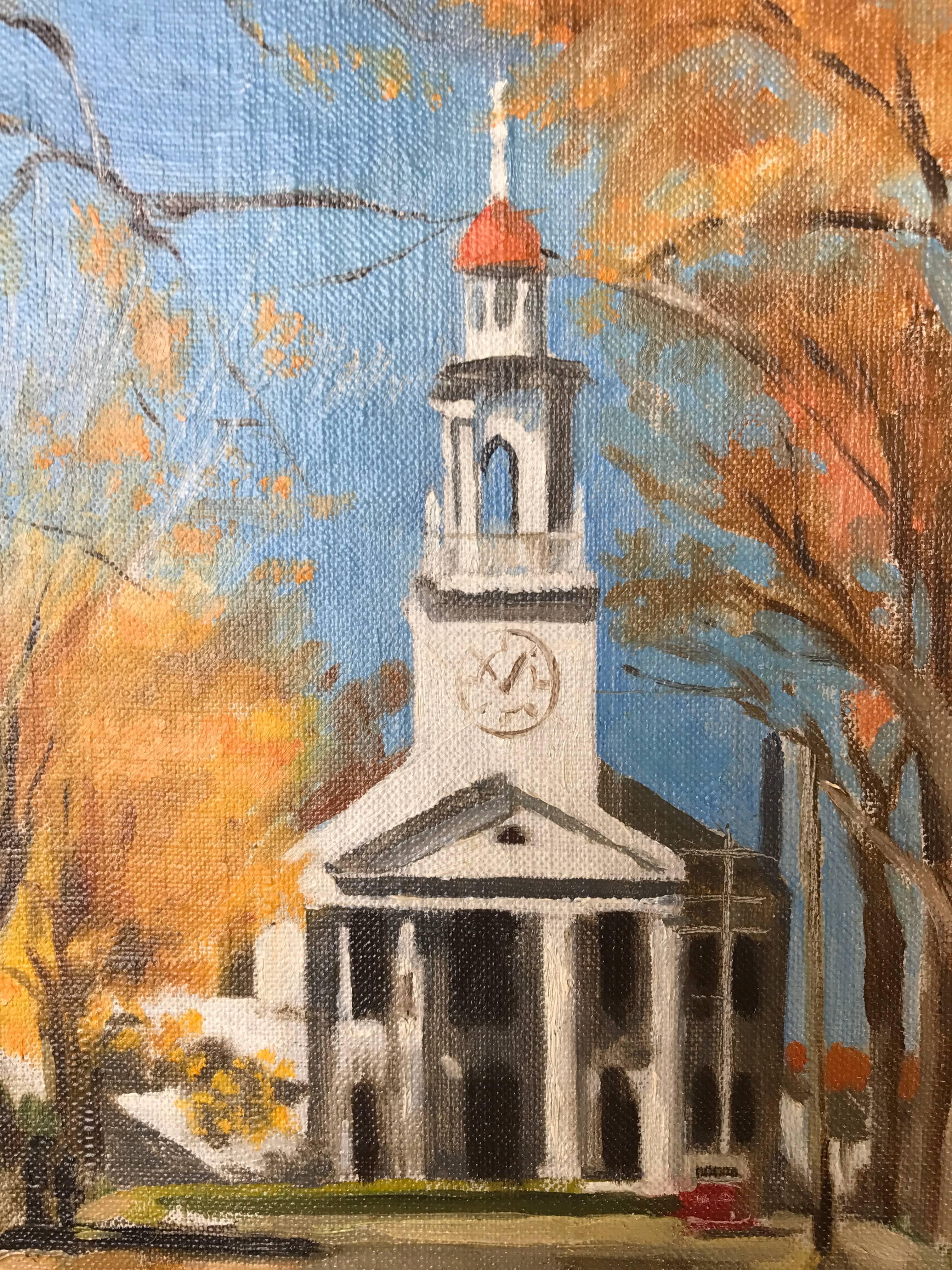 „Church in New England“ (Post-Impressionismus), Painting, von Jean Leason Hitch