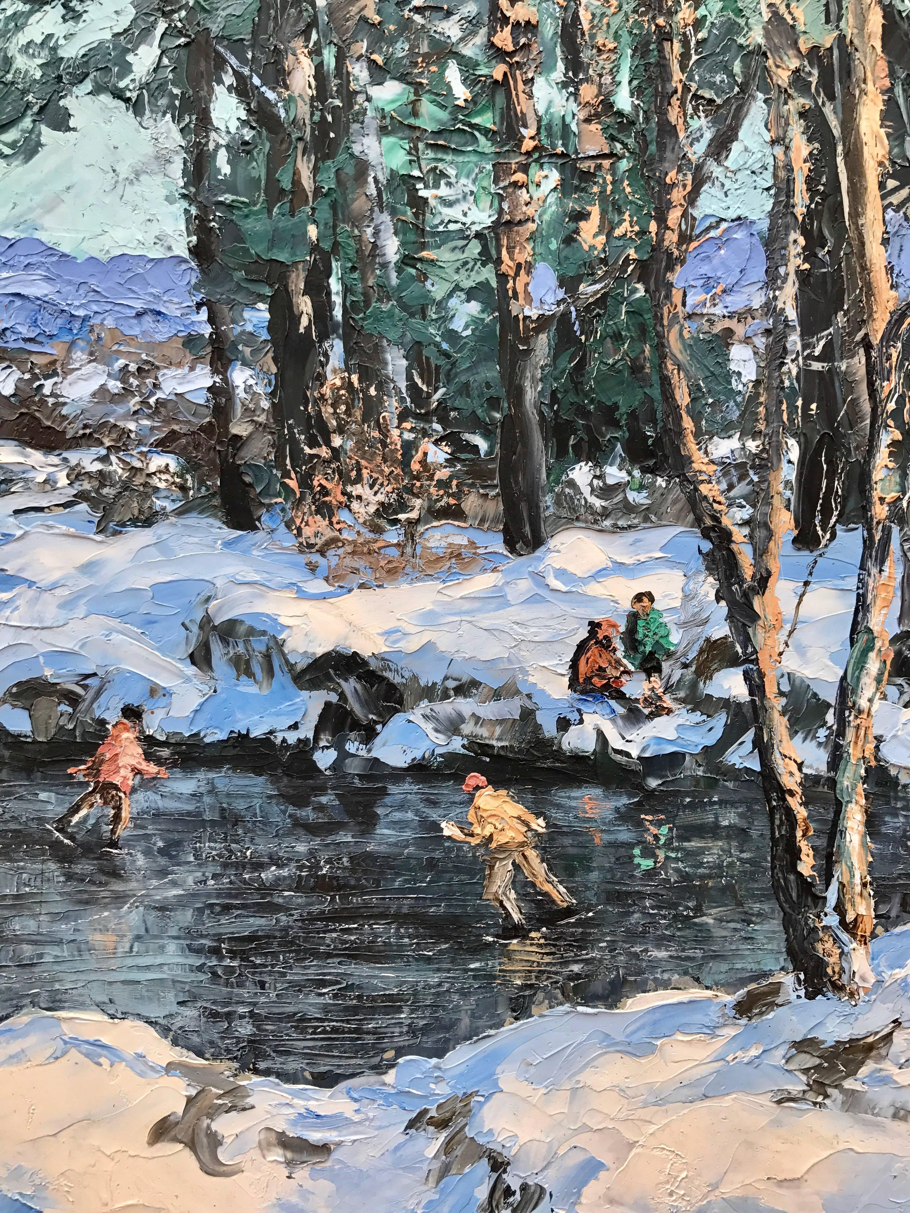 Marion Gray Traver  Landscape Painting – „Afternoon Ice Skate“