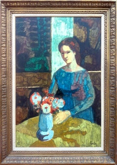 “Donna in blu con fiori”